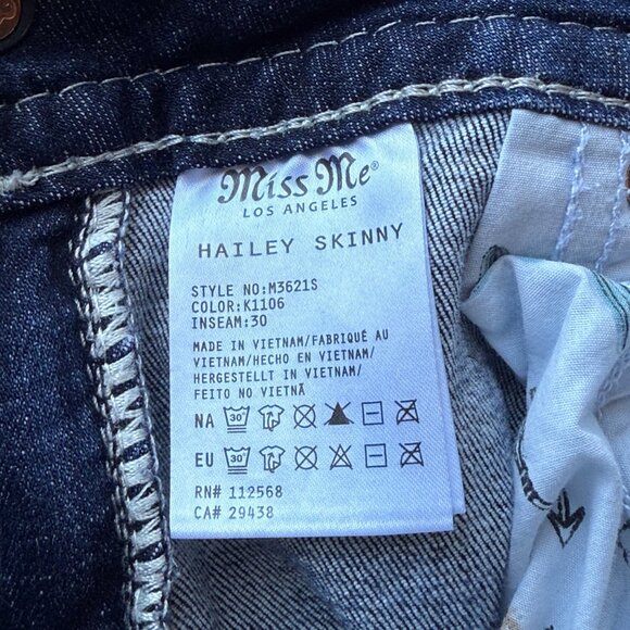 Miss Me Jeans Womens 28 Blue Denim Hailey Skinny Embroidered Back Pocket - Picture 5 of 8